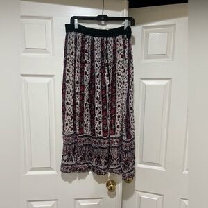 Vintage Skirt Women Brown Black‎ Floral Midi Coastal Cottage Retro Boho SZ M/L